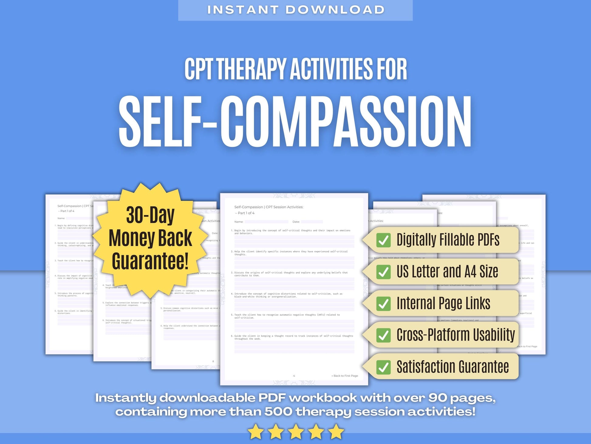 Self-Compassion Cognitive Processing Therapy (CPT) Psychology Workbooks