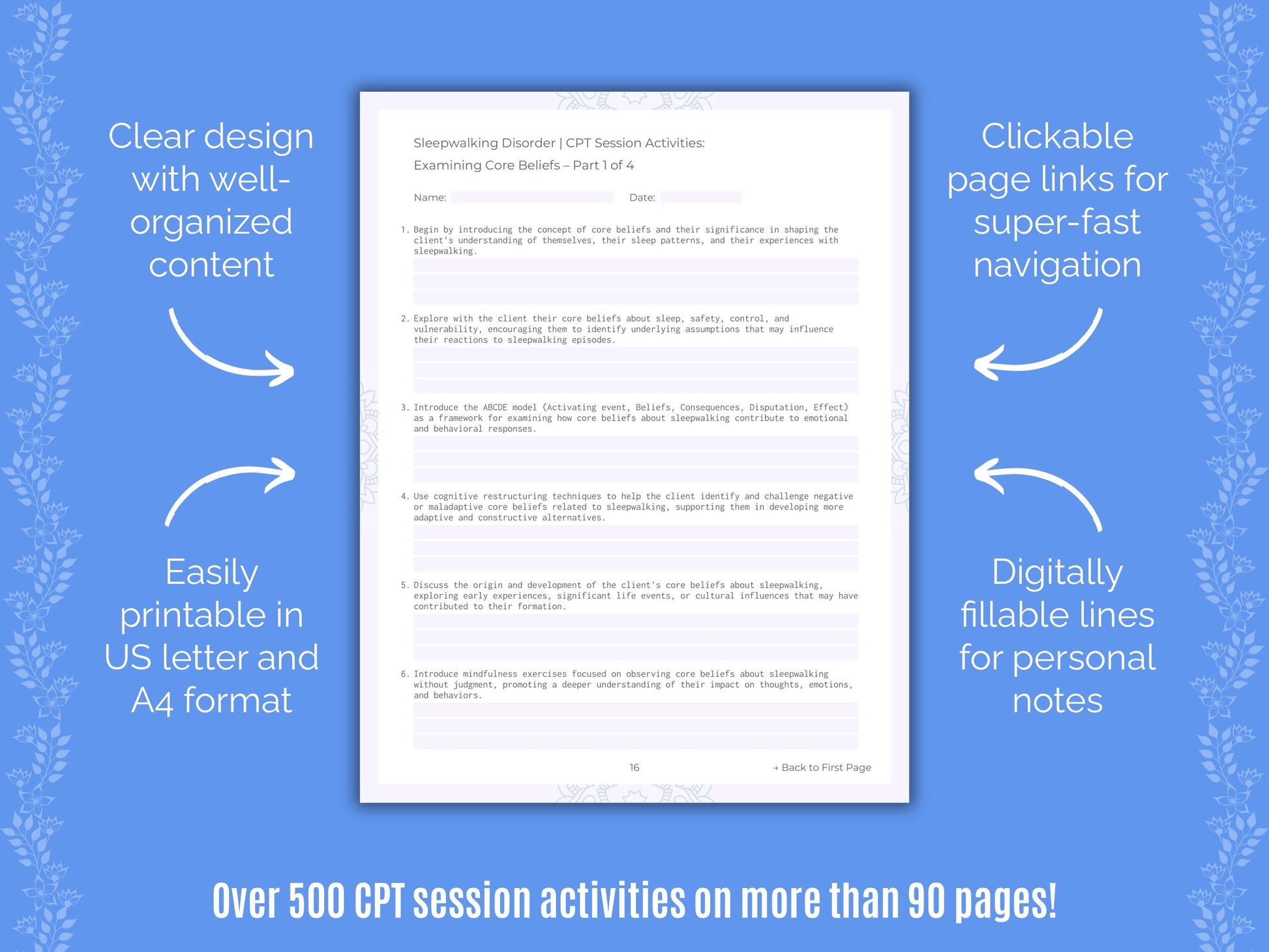 Sleepwalking Disorder Cognitive Processing Therapy (CPT) Counseling Templates