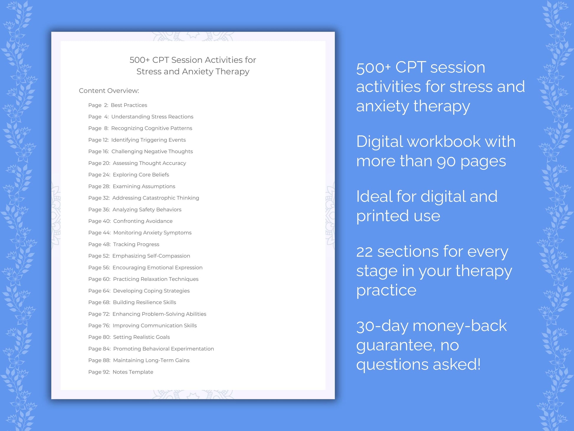Stress and Anxiety Cognitive Processing Therapy (CPT) Therapist Worksheets