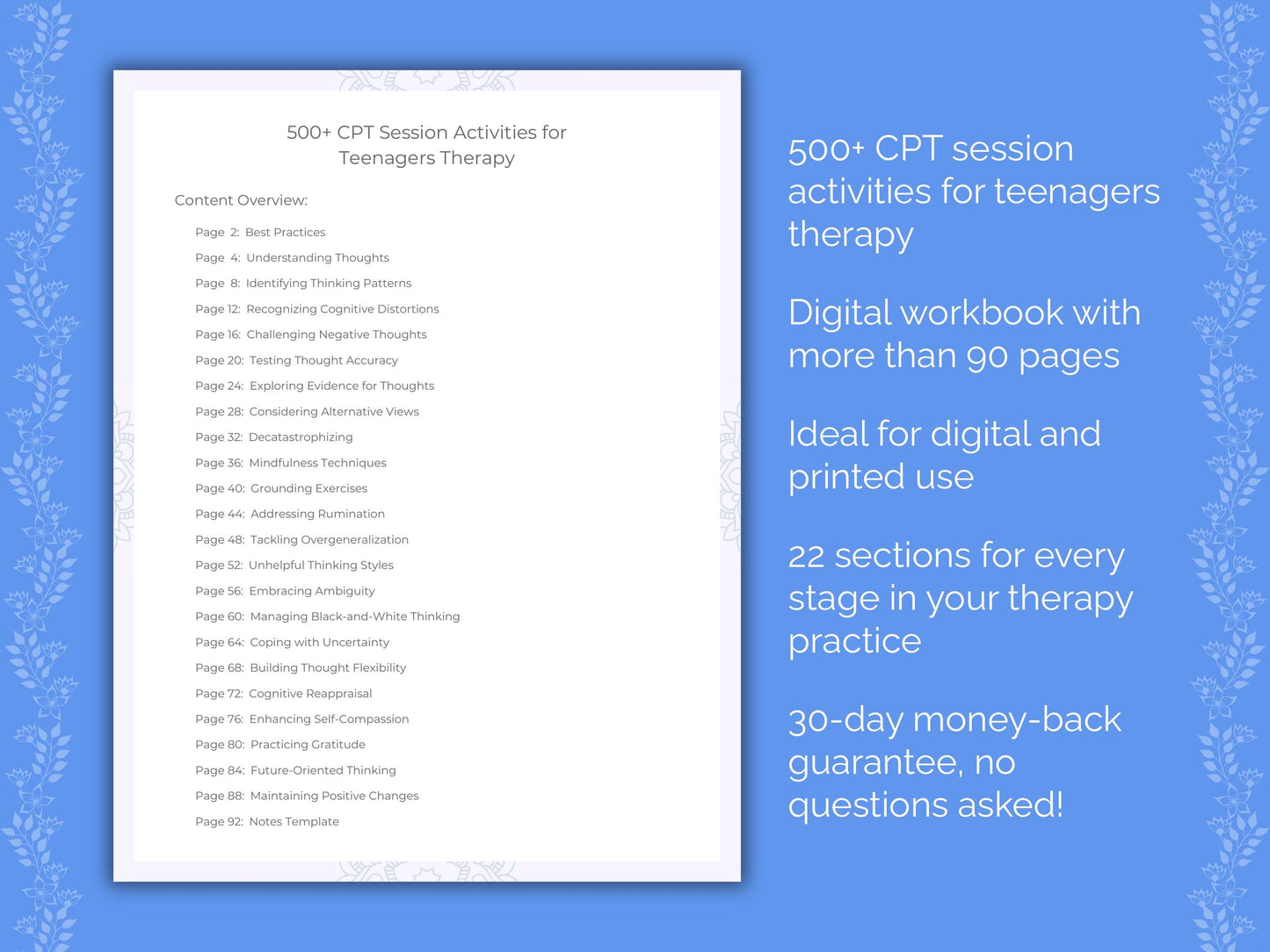 Teenagers Cognitive Processing Therapy (CPT) Therapist Worksheets