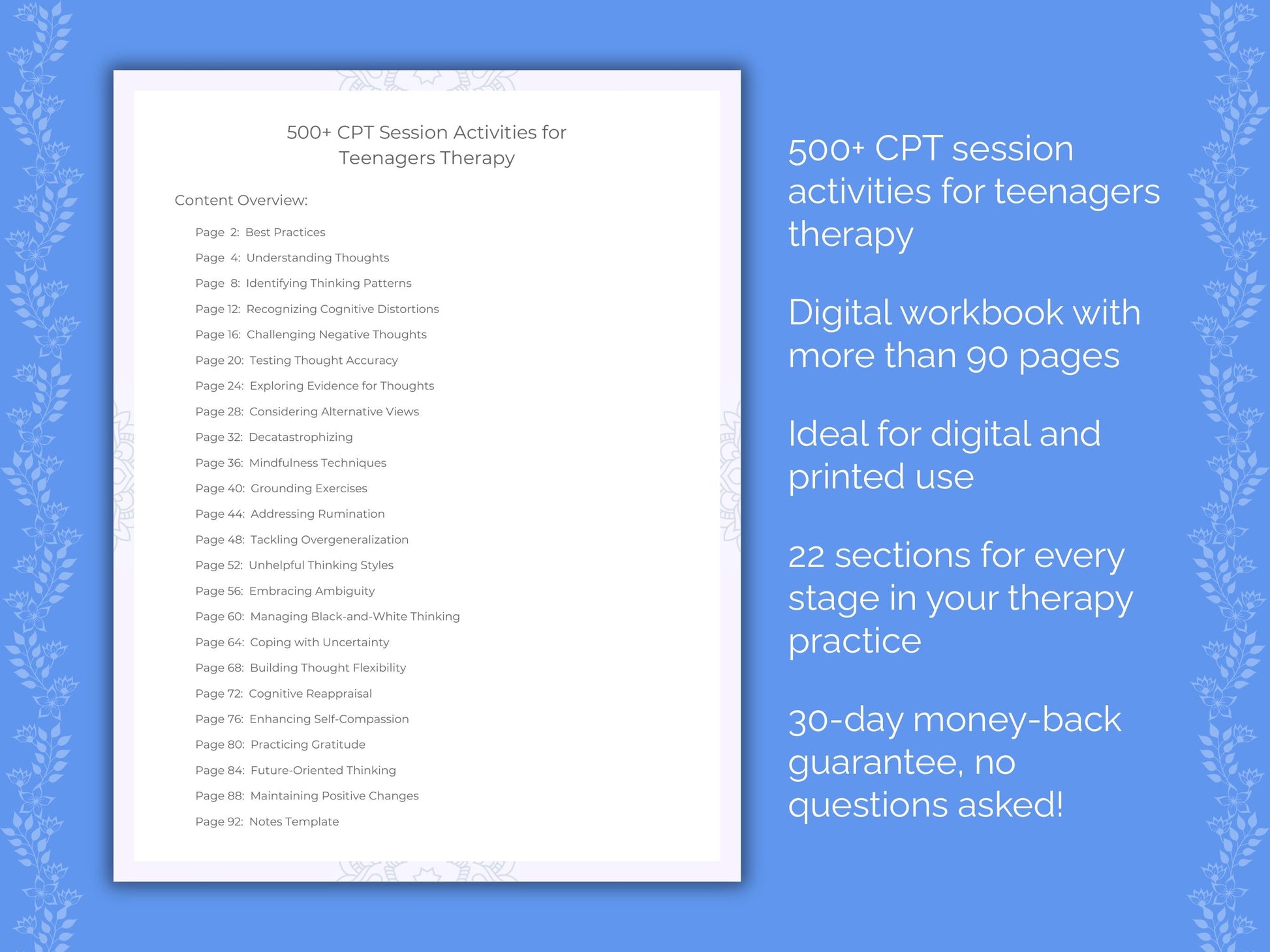 Teenagers Cognitive Processing Therapy (CPT) Therapist Worksheets
