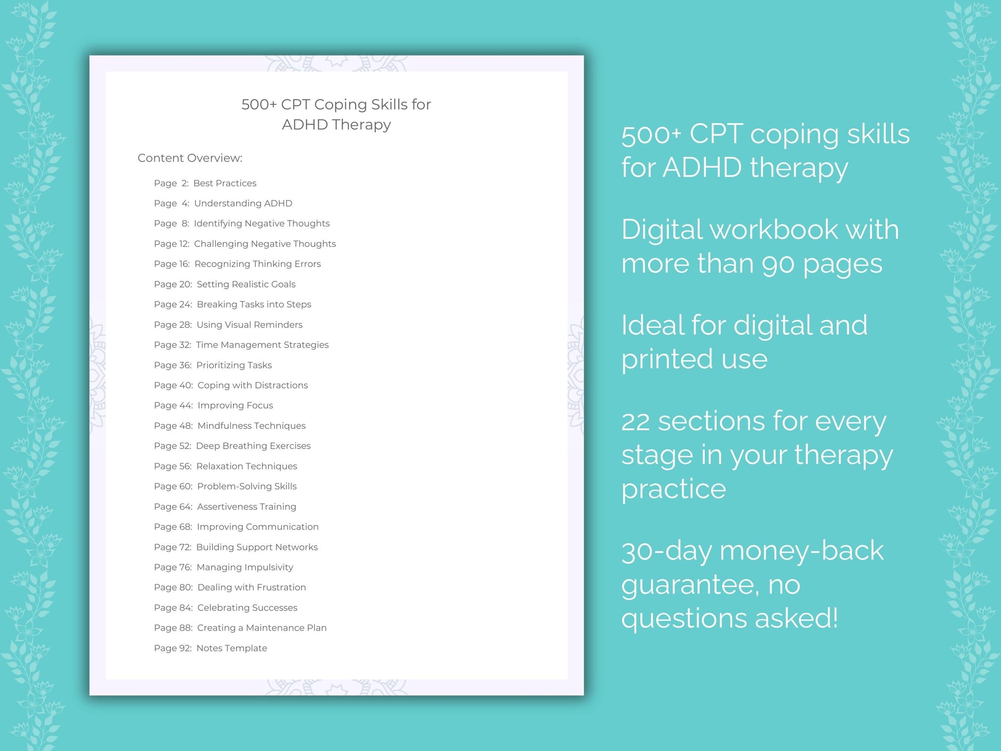 ADHD Cognitive Processing Therapy (CPT) Therapist Worksheets