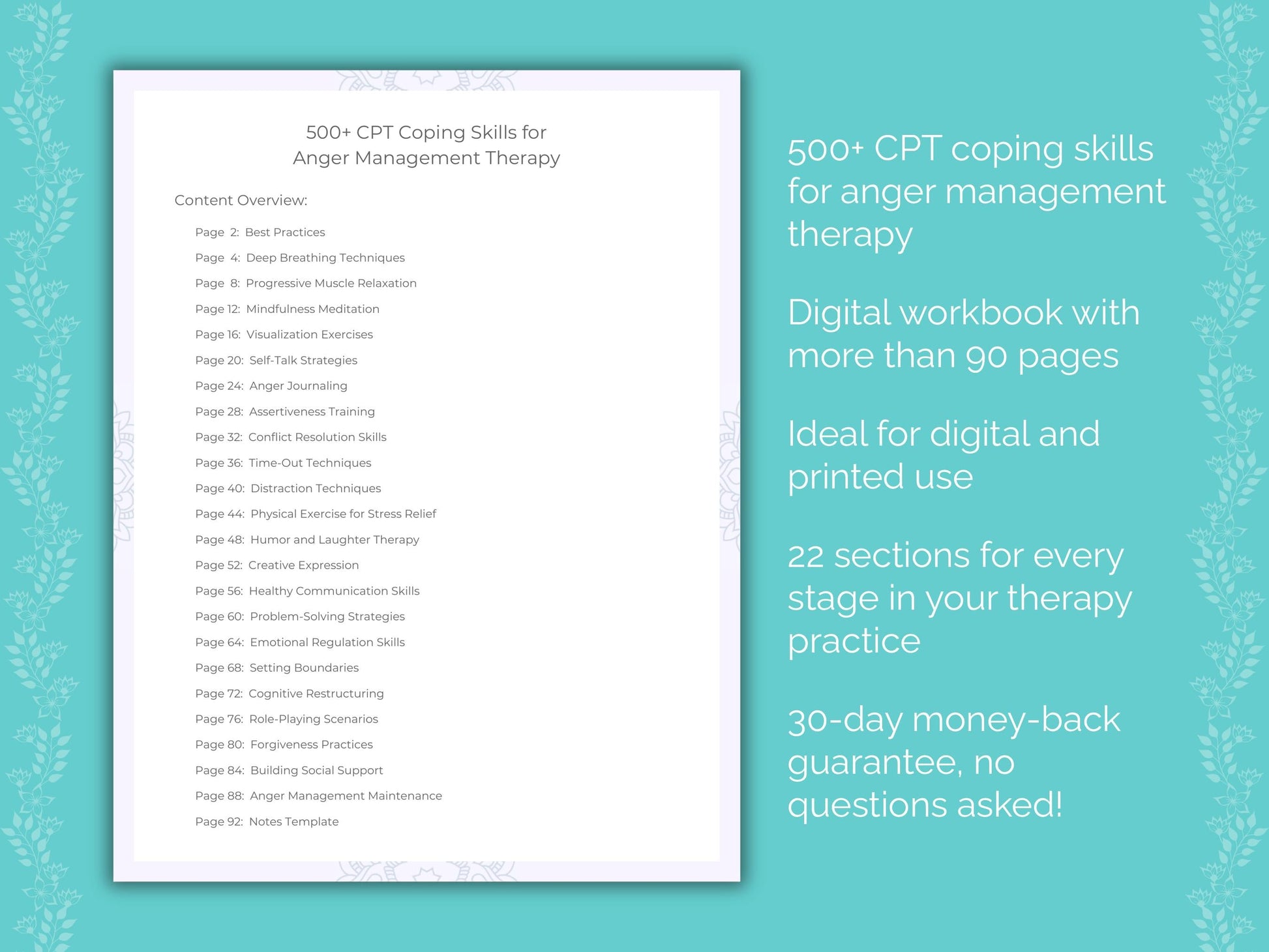 Anger Management Cognitive Processing Therapy (CPT) Therapist Worksheets