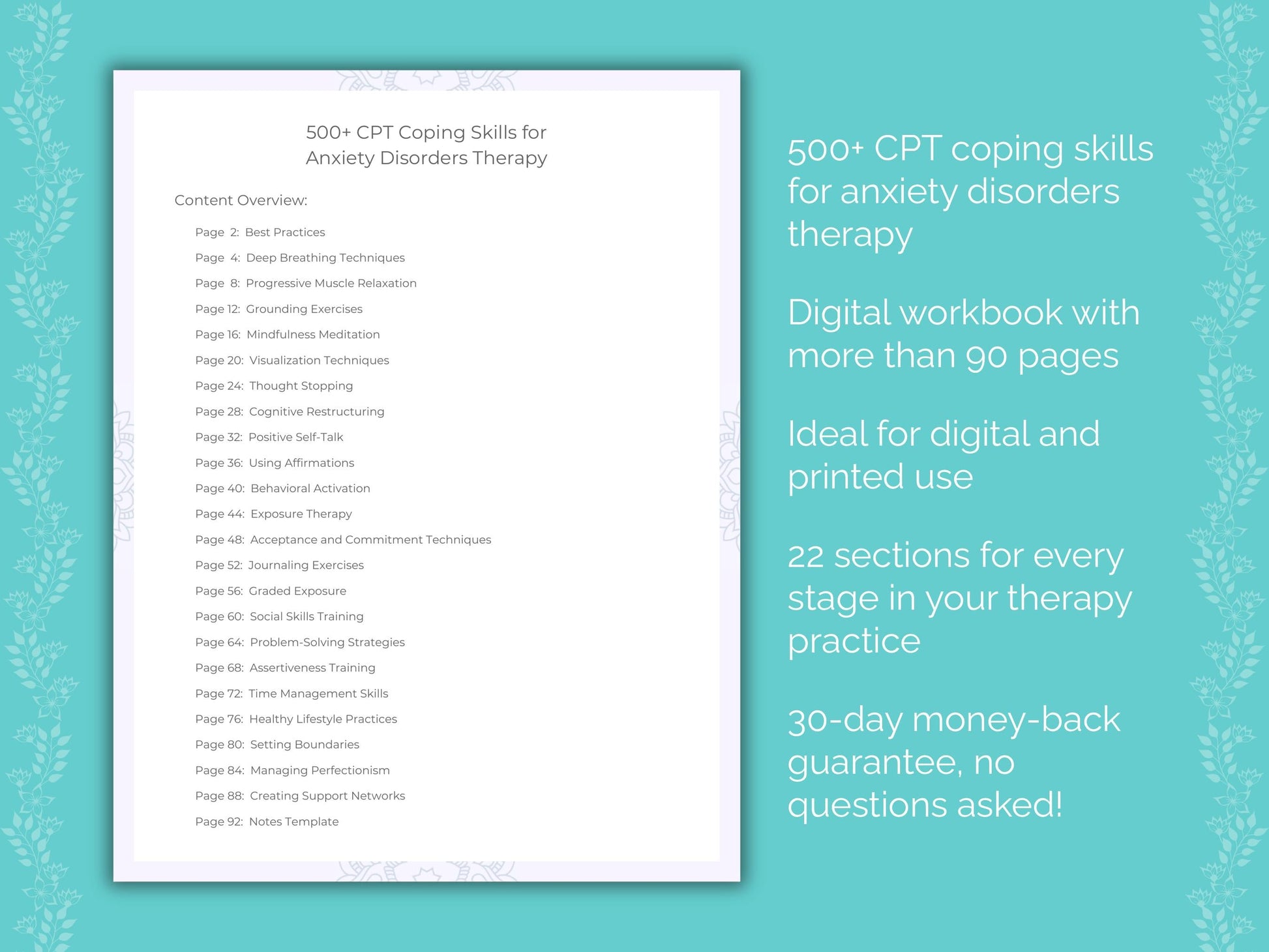 Anxiety Disorders Cognitive Processing Therapy (CPT) Therapist Worksheets