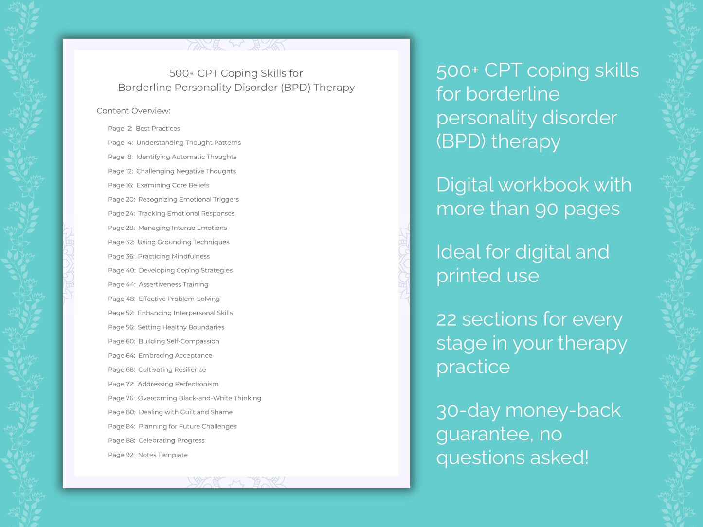 Borderline Personality Disorder (BPD) Cognitive Processing Therapy (CPT) Therapist Worksheets