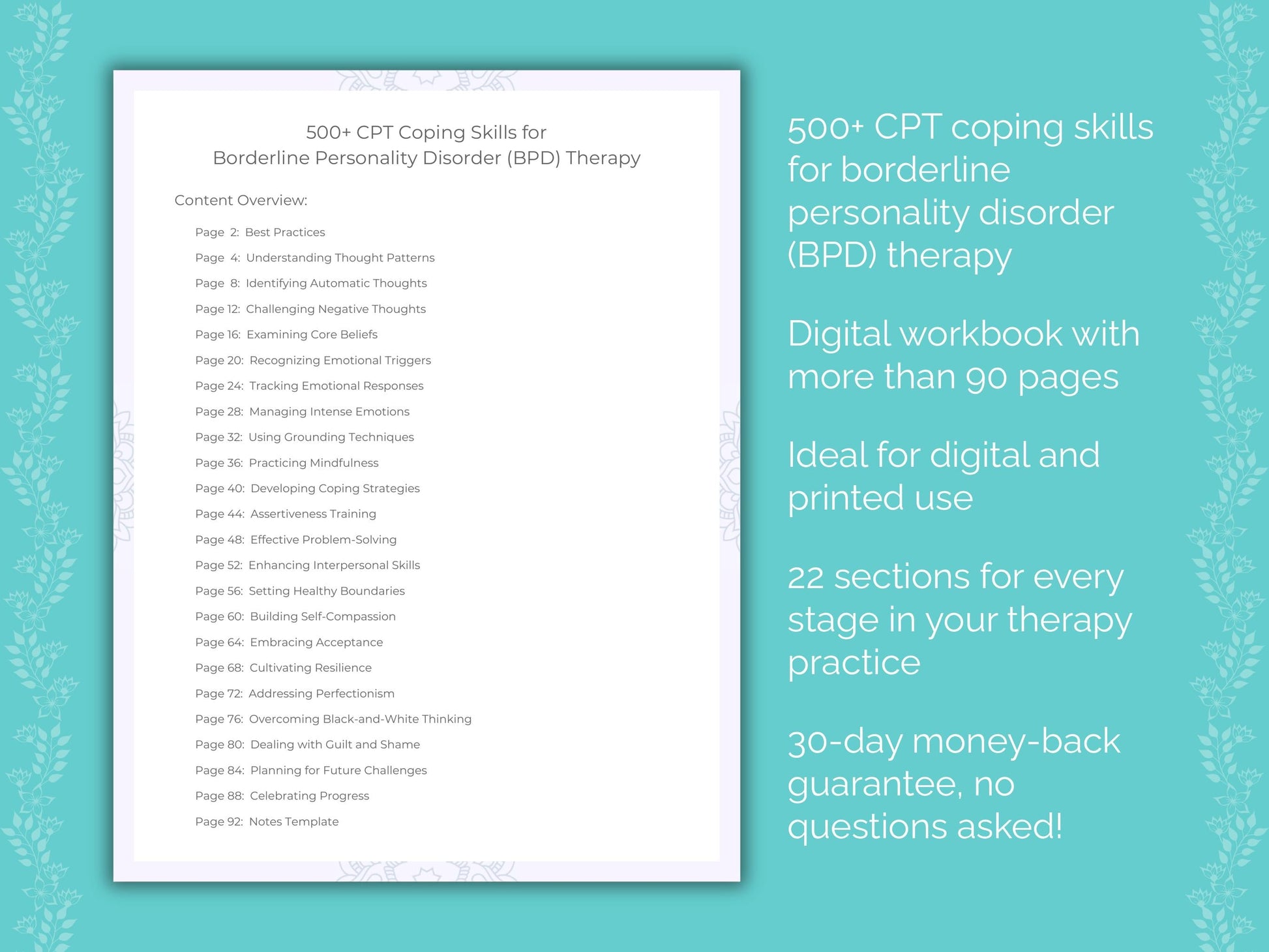 Borderline Personality Disorder (BPD) Cognitive Processing Therapy (CPT) Therapist Worksheets