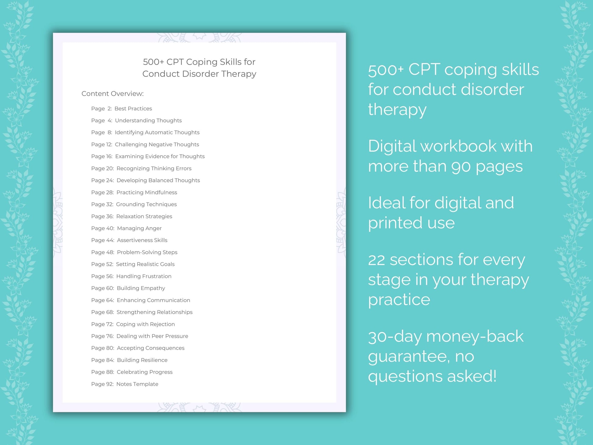 Conduct Disorder Cognitive Processing Therapy (CPT) Therapist Worksheets