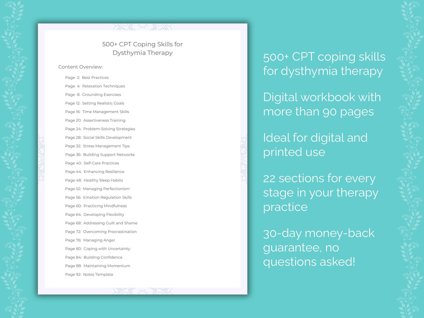 Dysthymia Cognitive Processing Therapy (CPT) Therapist Worksheets
