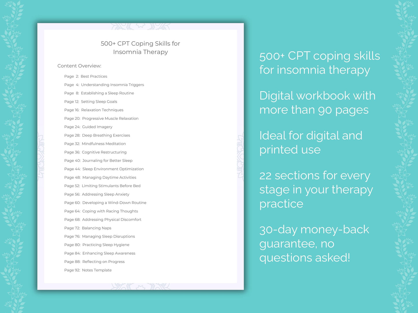 Insomnia Cognitive Processing Therapy (CPT) Therapist Worksheets