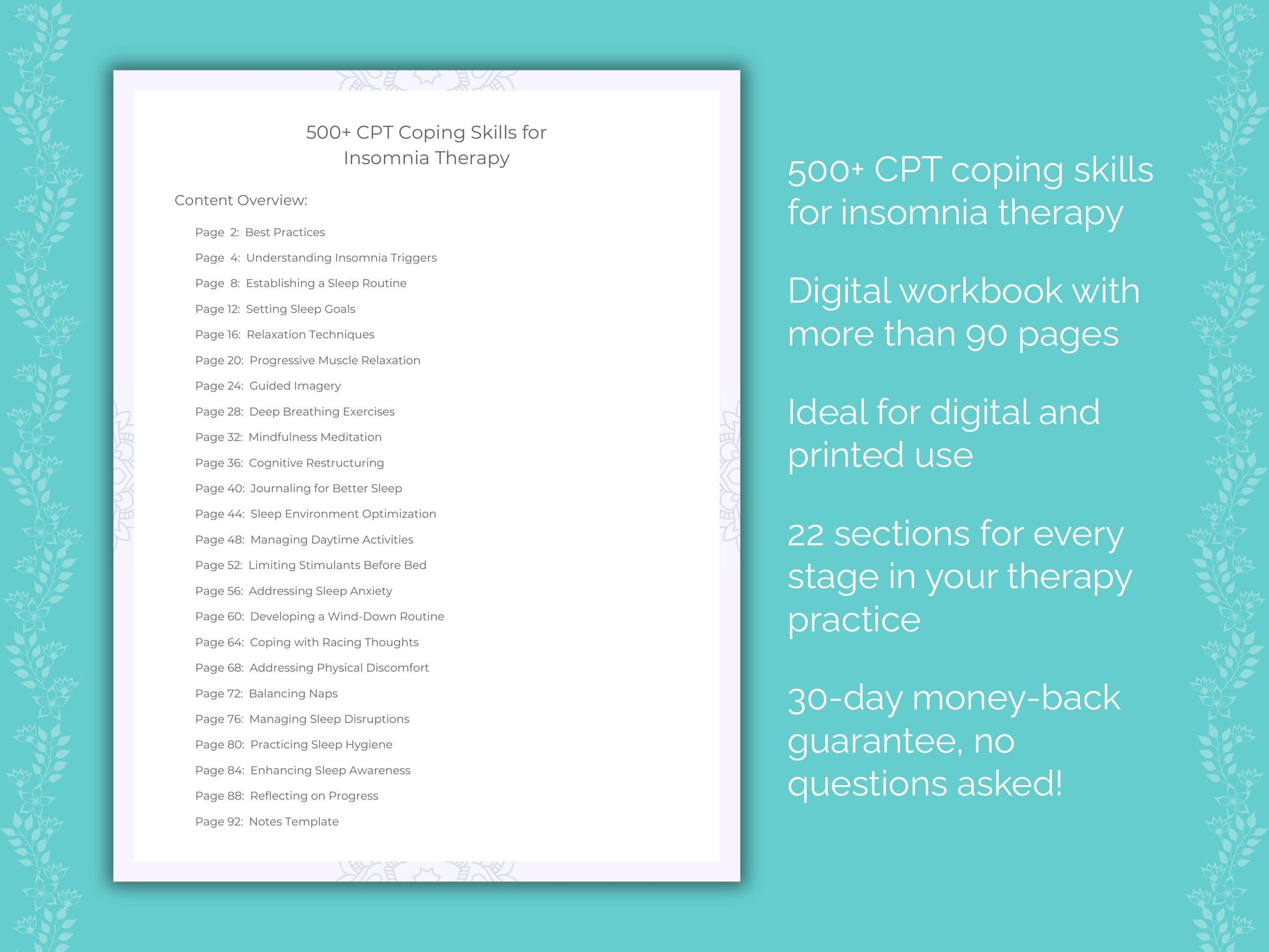 Insomnia Cognitive Processing Therapy (CPT) Therapist Worksheets