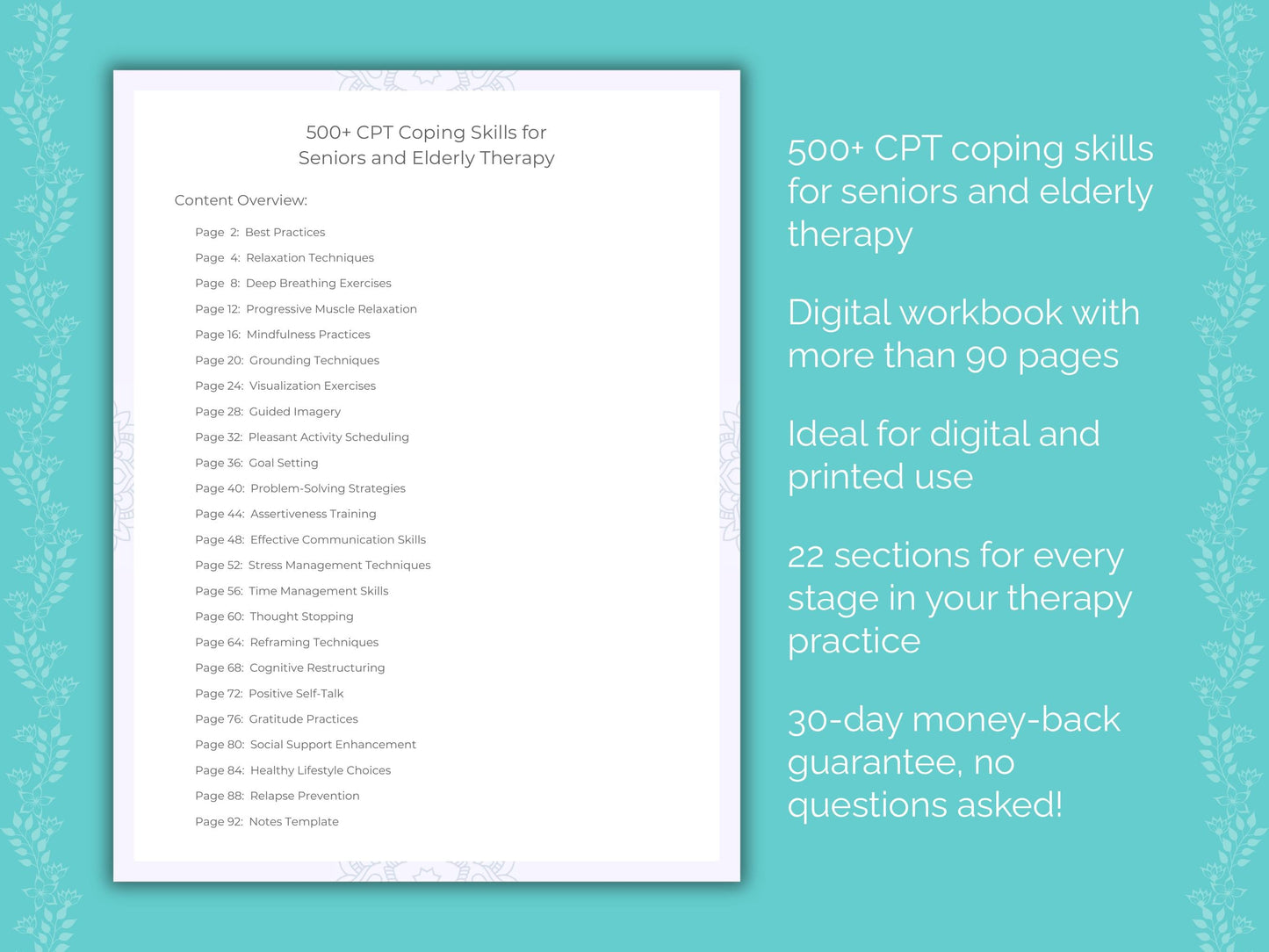 Seniors and Elderly Cognitive Processing Therapy (CPT) Therapist Worksheets
