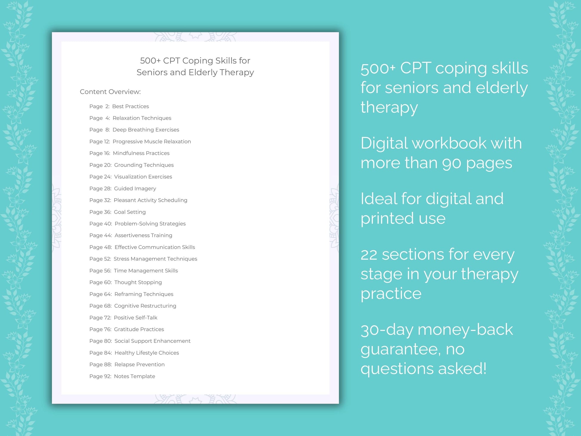 Seniors and Elderly Cognitive Processing Therapy (CPT) Therapist Worksheets