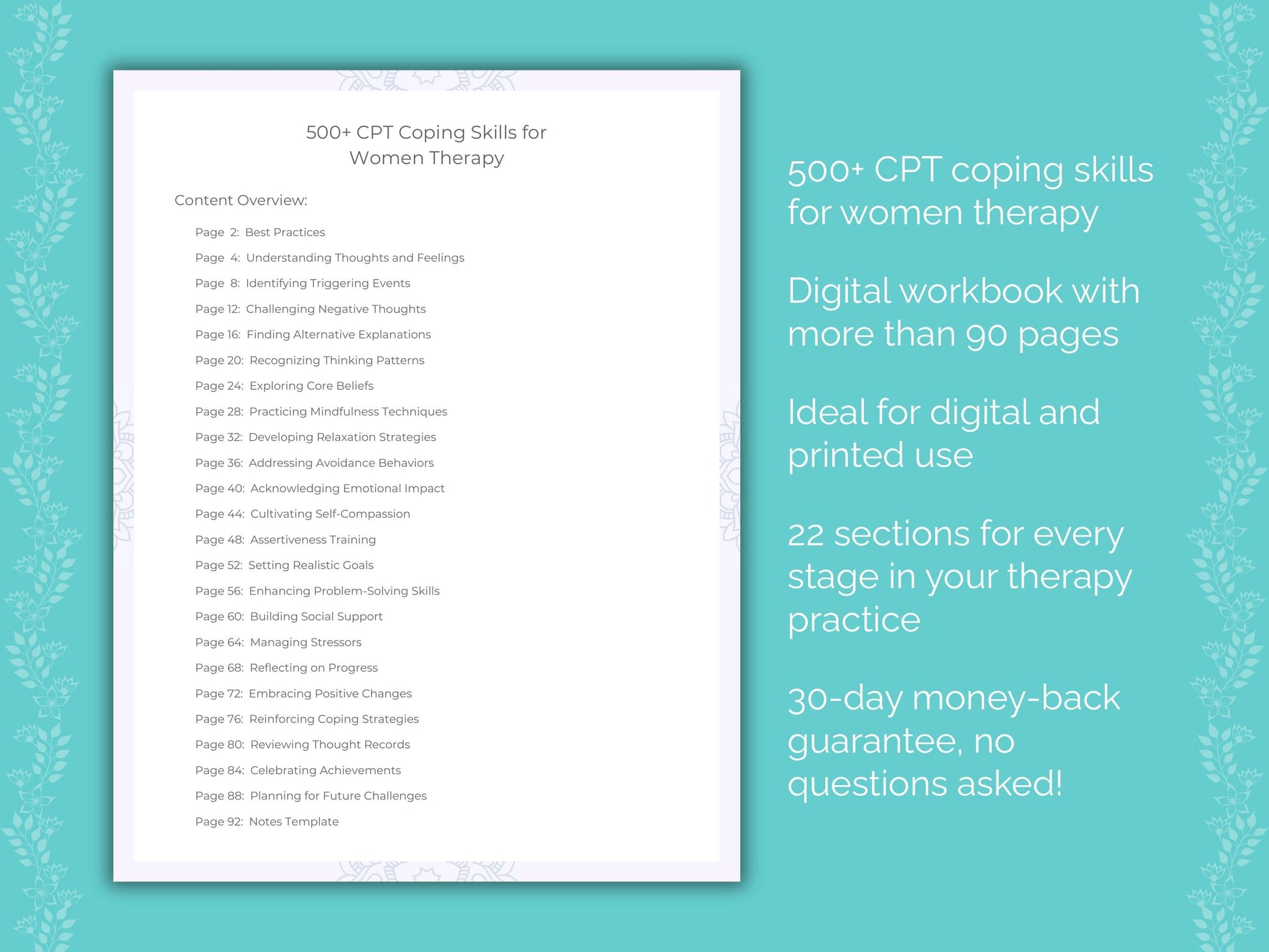 Women Cognitive Processing Therapy (CPT) Therapist Worksheets