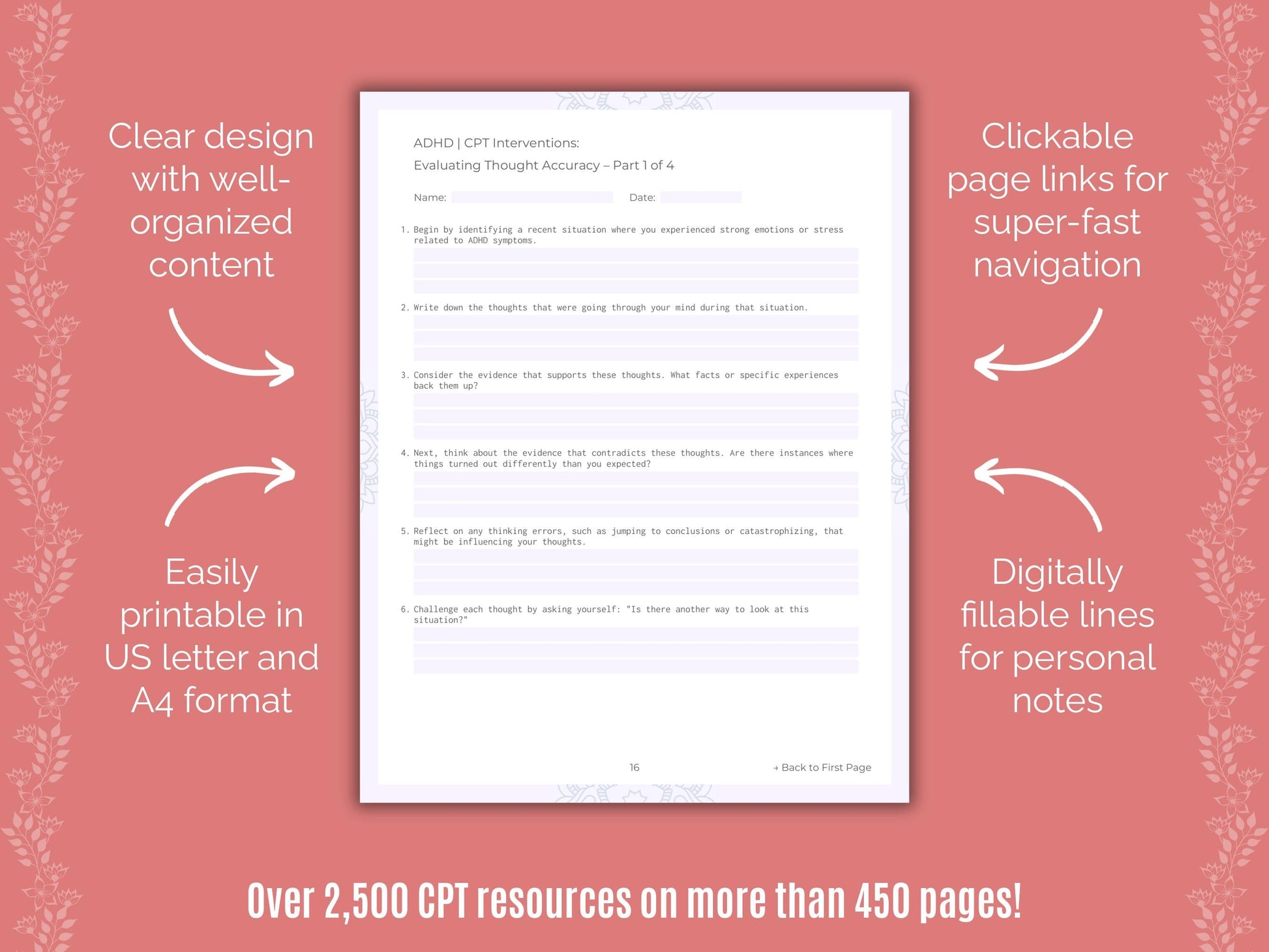 ADHD Cognitive Processing Therapy (CPT) Counseling Templates