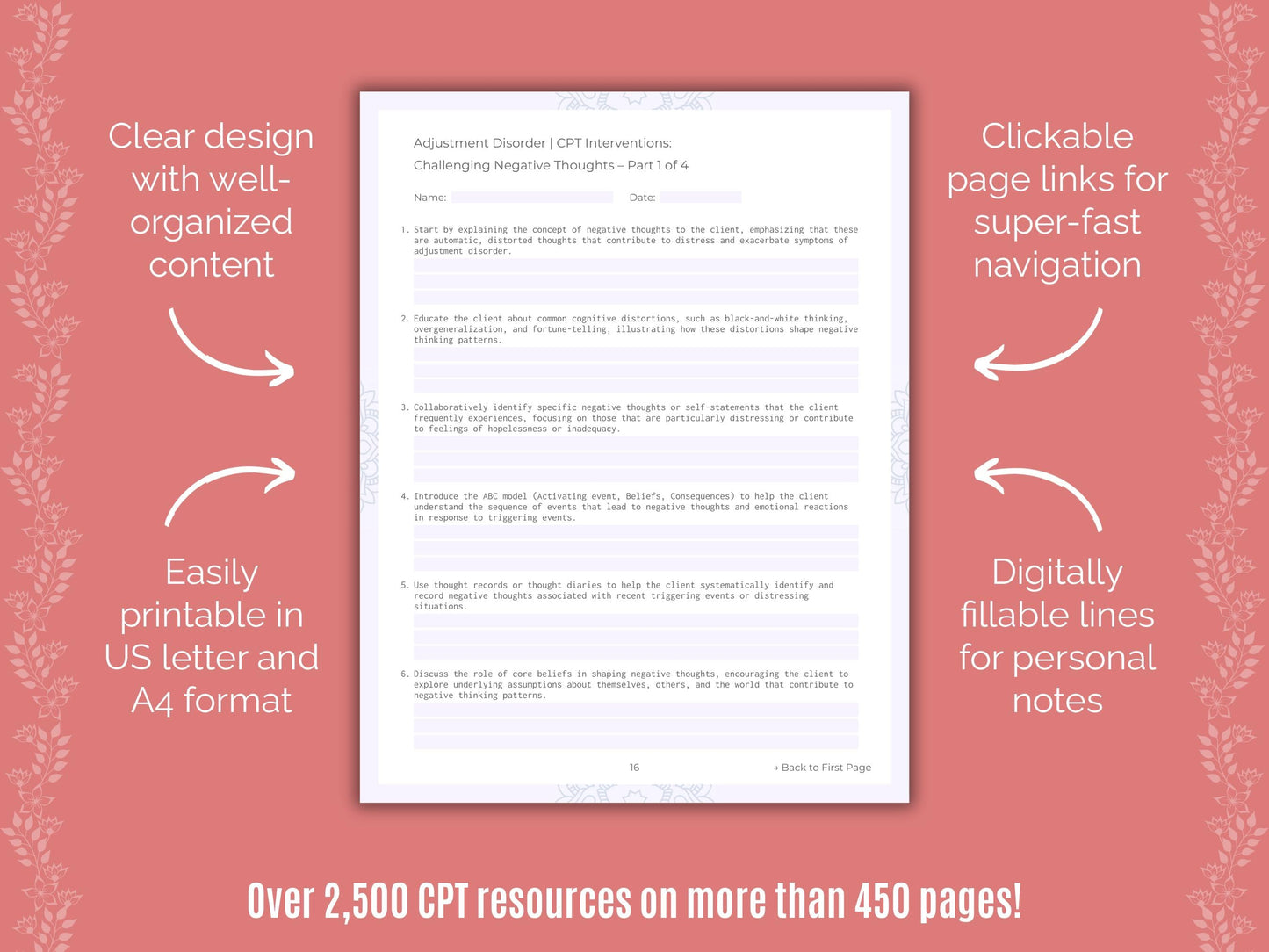 Adjustment Disorder Cognitive Processing Therapy (CPT) Counseling Templates