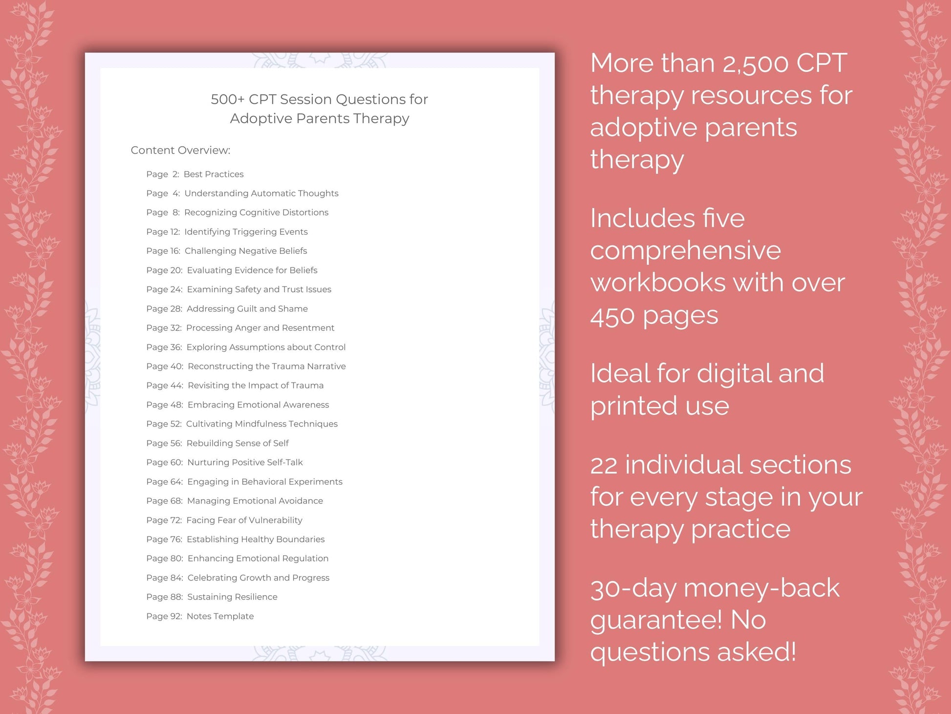 Adoptive Parents Cognitive Processing Therapy (CPT) Therapist Worksheets