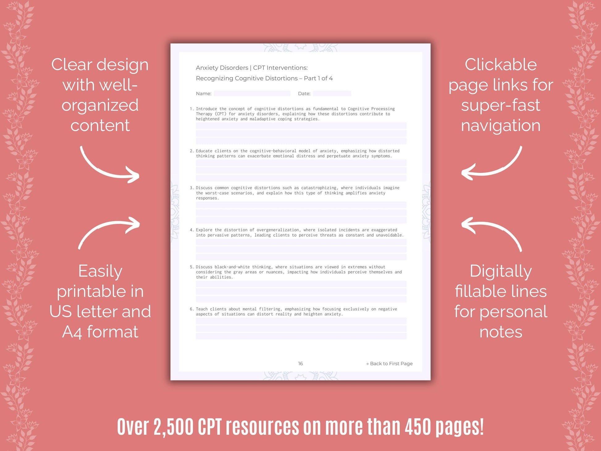 Anxiety Disorders Cognitive Processing Therapy (CPT) Counseling Templates