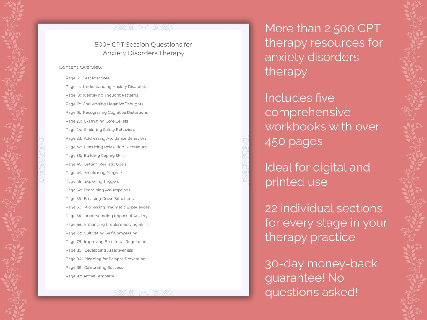 Anxiety Disorders Cognitive Processing Therapy (CPT) Therapist Worksheets