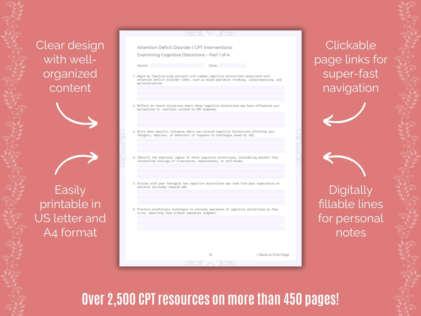 Attention Deficit Disorder (ADD) Cognitive Processing Therapy (CPT) Counseling Templates