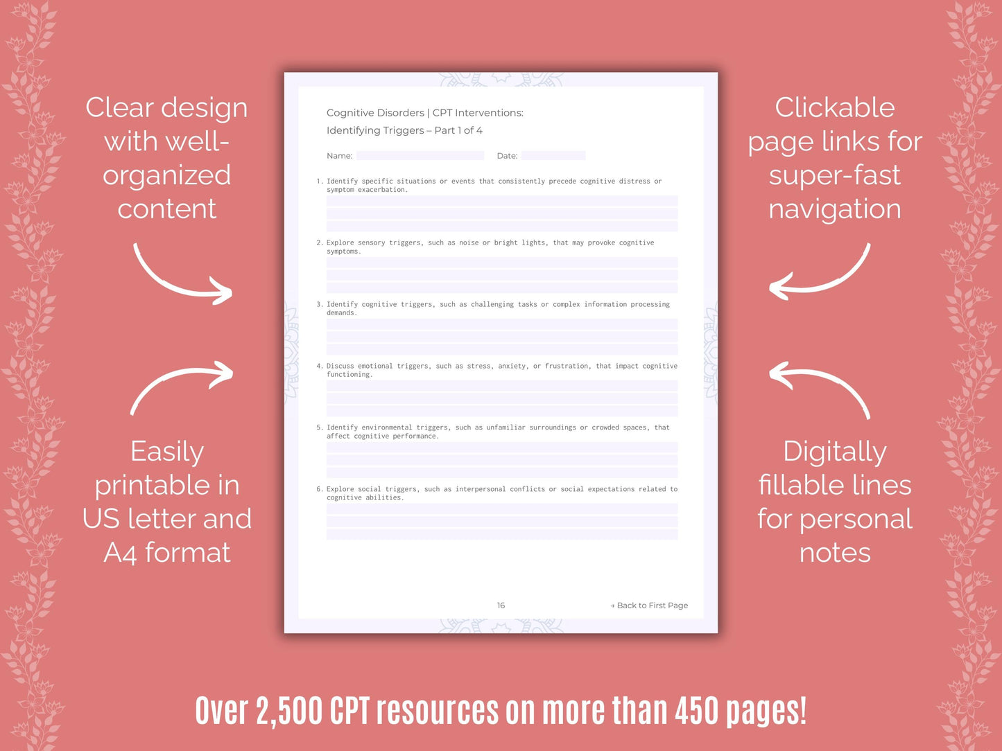 Cognitive Disorders Cognitive Processing Therapy (CPT) Counseling Templates