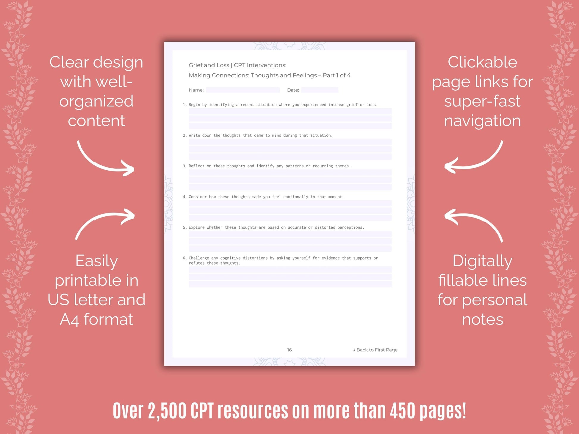 Grief and Loss Cognitive Processing Therapy (CPT) Counseling Templates