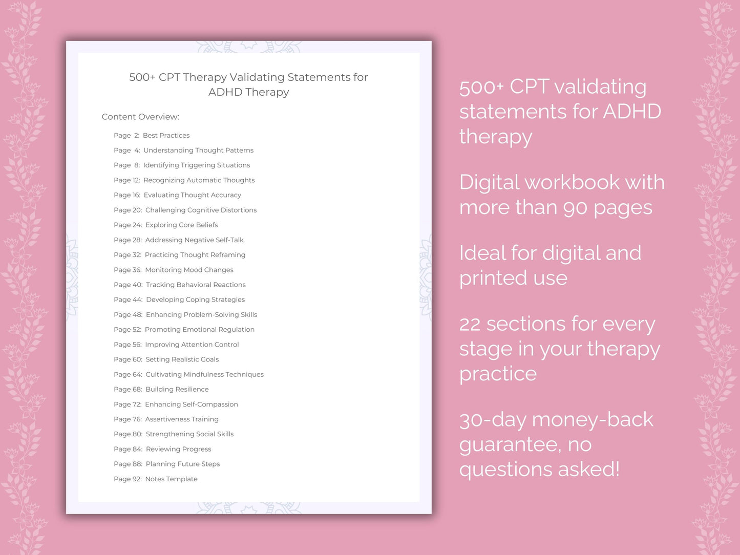 ADHD Cognitive Processing Therapy (CPT) Therapist Worksheets