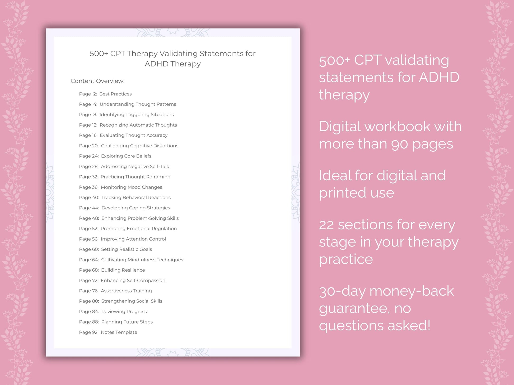 ADHD Cognitive Processing Therapy (CPT) Therapist Worksheets