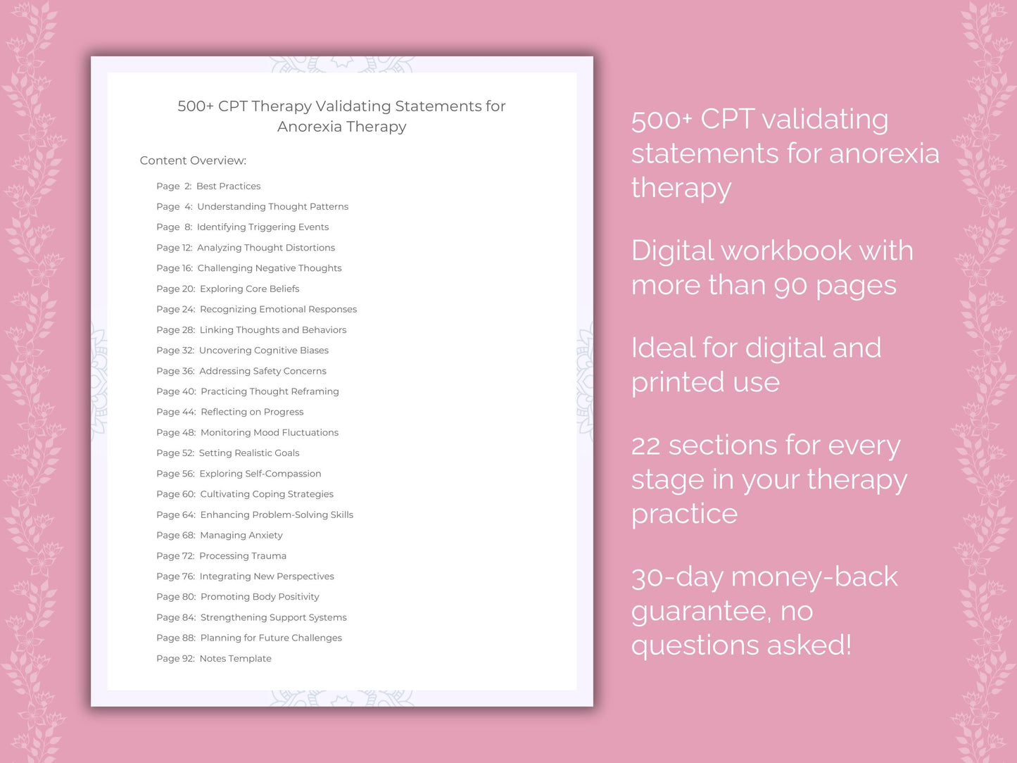 Anorexia Cognitive Processing Therapy (CPT) Therapist Worksheets
