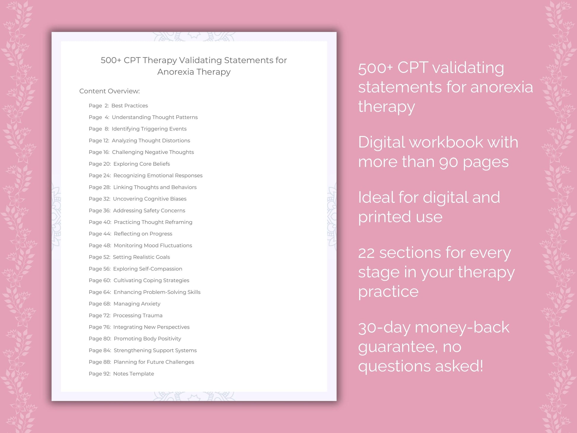 Anorexia Cognitive Processing Therapy (CPT) Therapist Worksheets