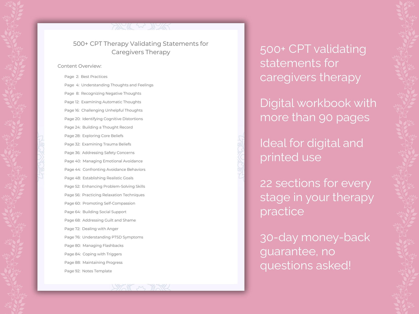 Caregivers Cognitive Processing Therapy (CPT) Therapist Worksheets