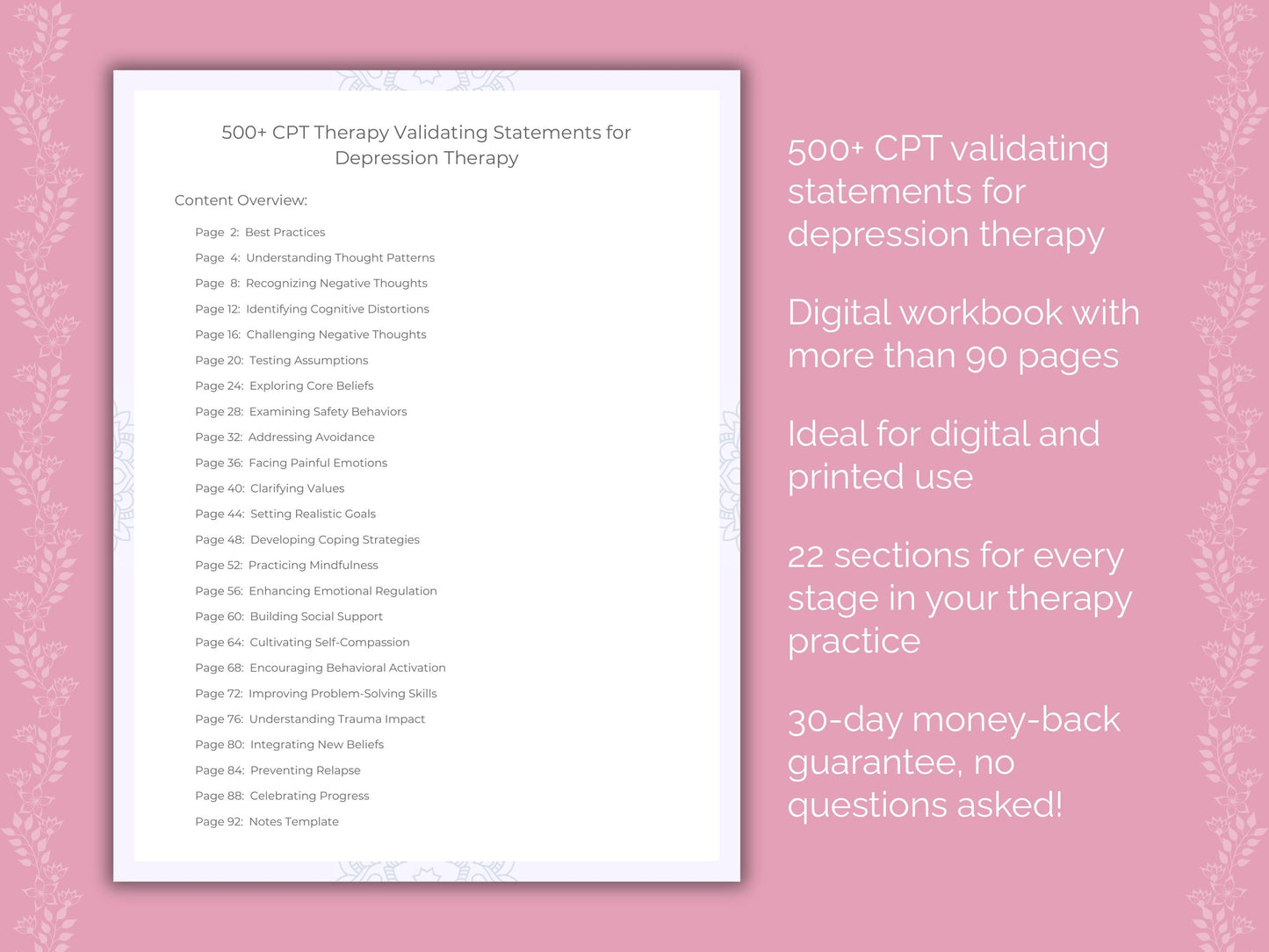 Depression Cognitive Processing Therapy (CPT) Therapist Worksheets