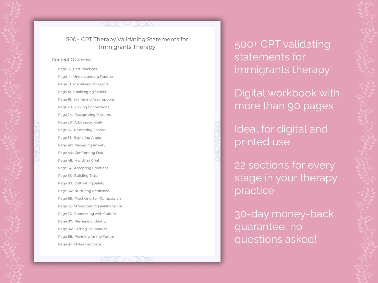 Immigrants Cognitive Processing Therapy (CPT) Therapist Worksheets