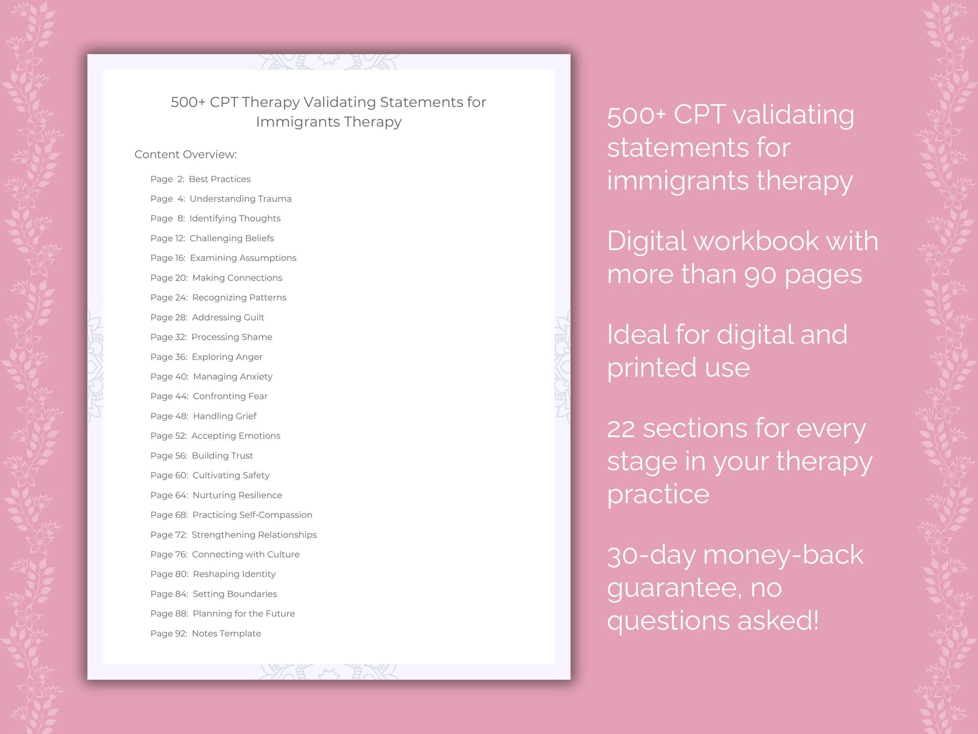 Immigrants Cognitive Processing Therapy (CPT) Therapist Worksheets