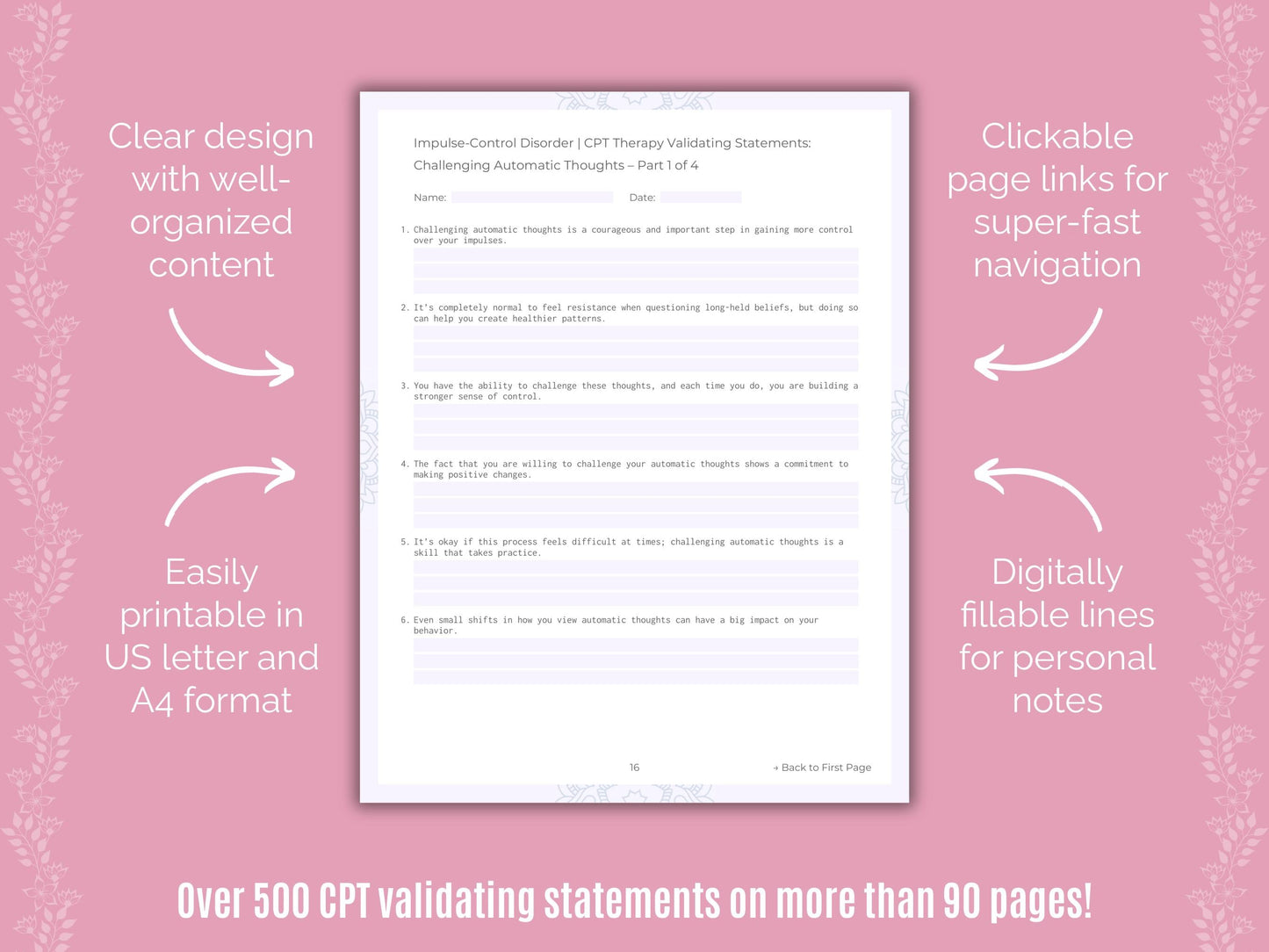 Impulse-Control Disorder (ICD) Cognitive Processing Therapy (CPT) Counseling Templates