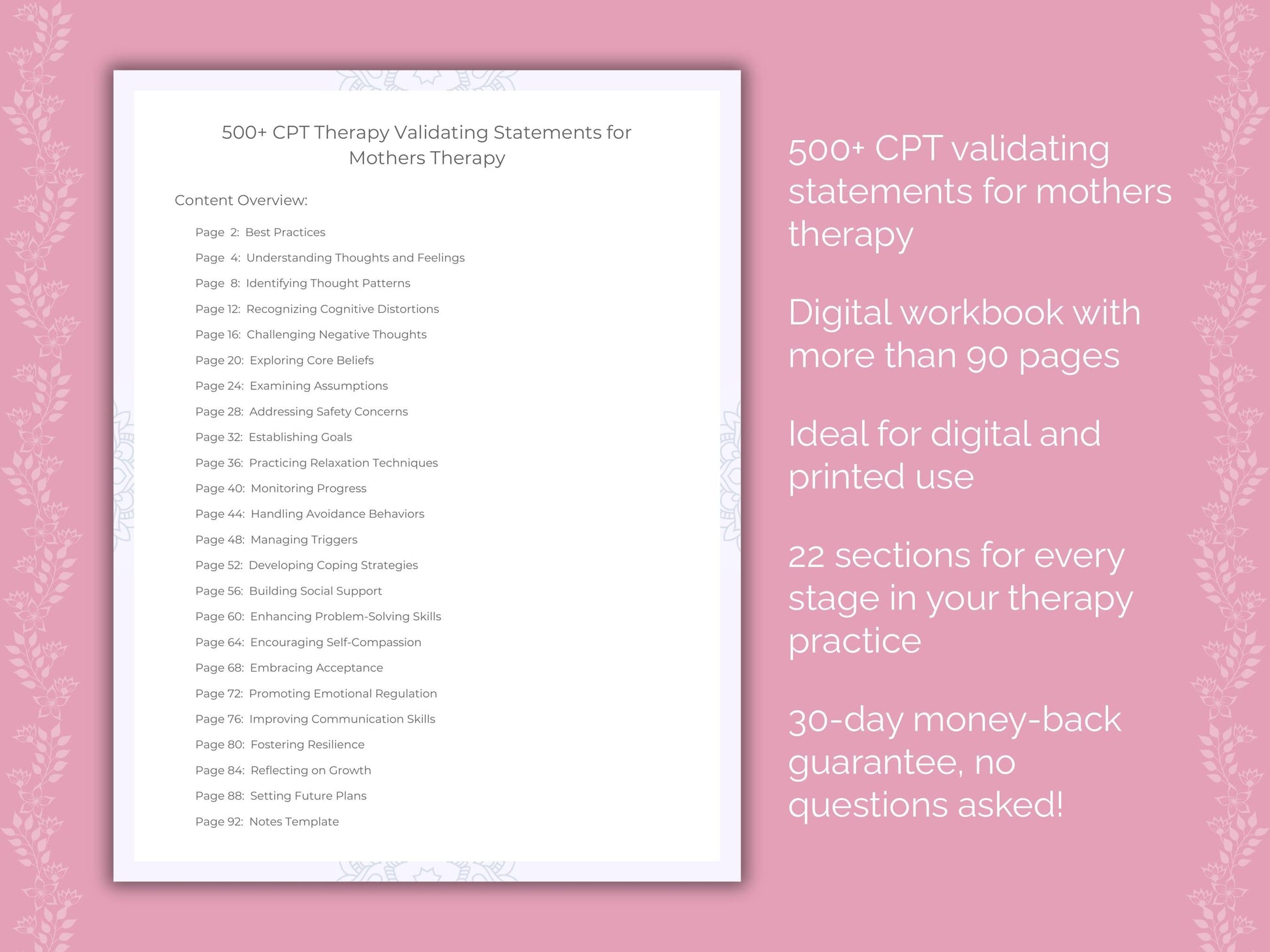 Mothers Cognitive Processing Therapy (CPT) Therapist Worksheets