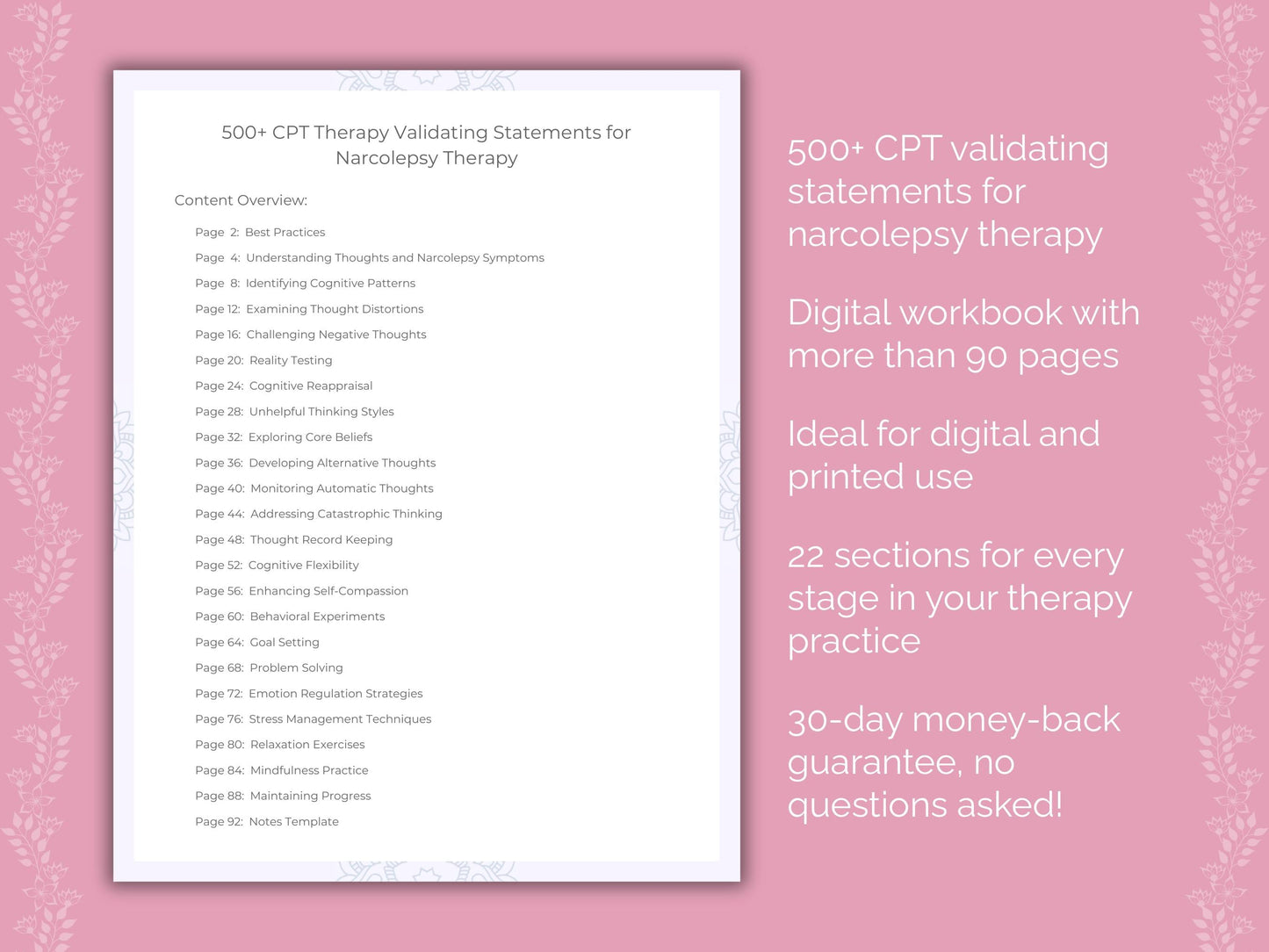 Narcolepsy Cognitive Processing Therapy (CPT) Therapist Worksheets