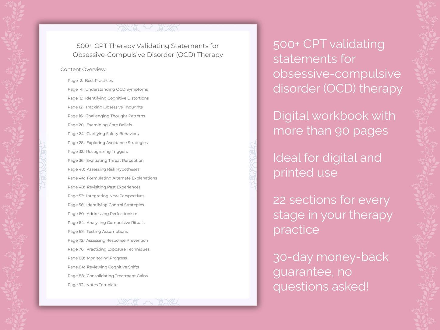 Obsessive-Compulsive Disorder (OCD) Cognitive Processing Therapy (CPT) Therapist Worksheets