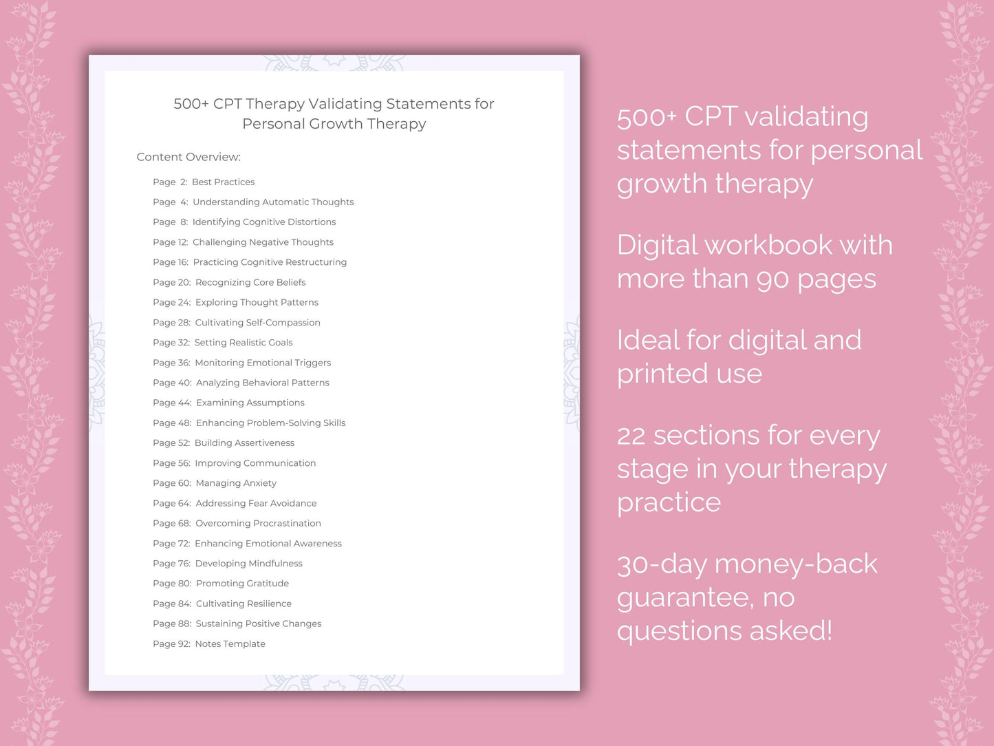 Personal Growth Cognitive Processing Therapy (CPT) Therapist Worksheets