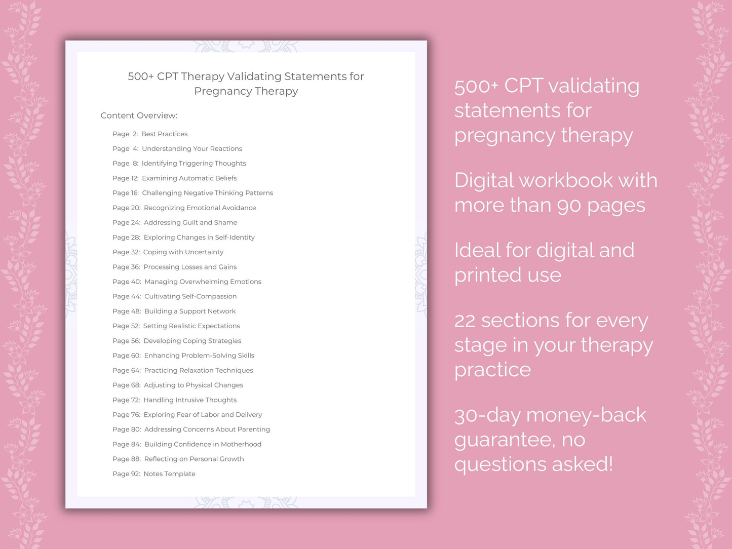 Pregnancy Cognitive Processing Therapy (CPT) Therapist Worksheets