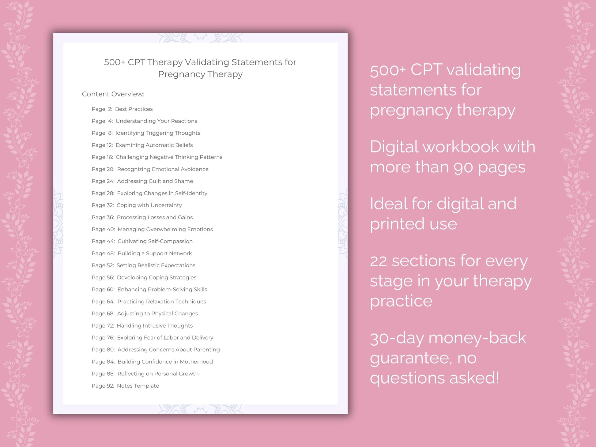 Pregnancy Cognitive Processing Therapy (CPT) Therapist Worksheets
