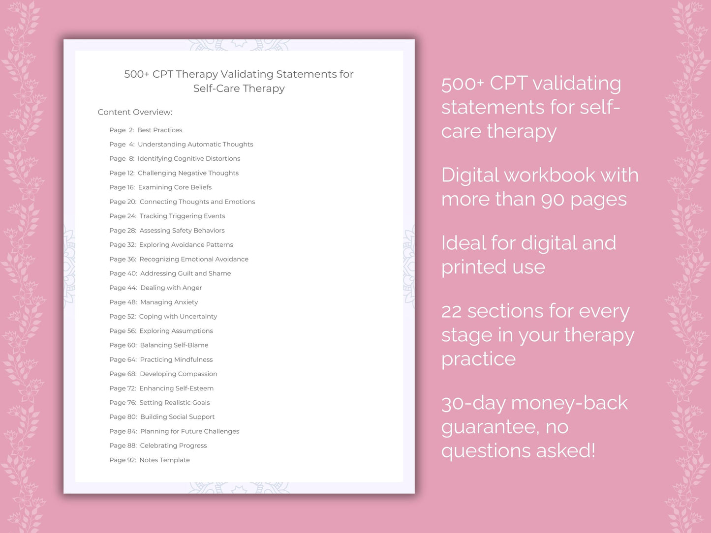Self-Care Cognitive Processing Therapy (CPT) Therapist Worksheets