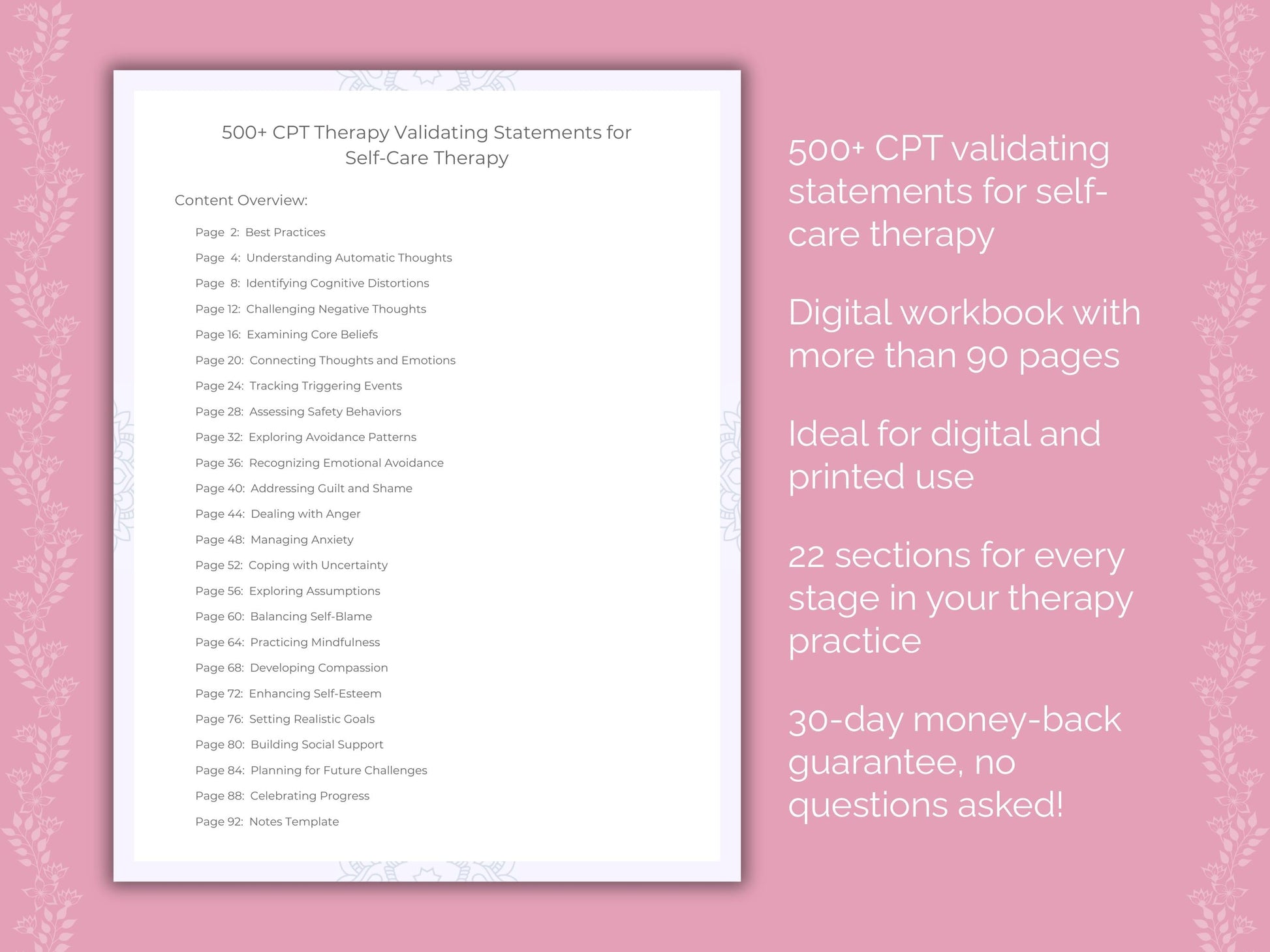 Self-Care Cognitive Processing Therapy (CPT) Therapist Worksheets