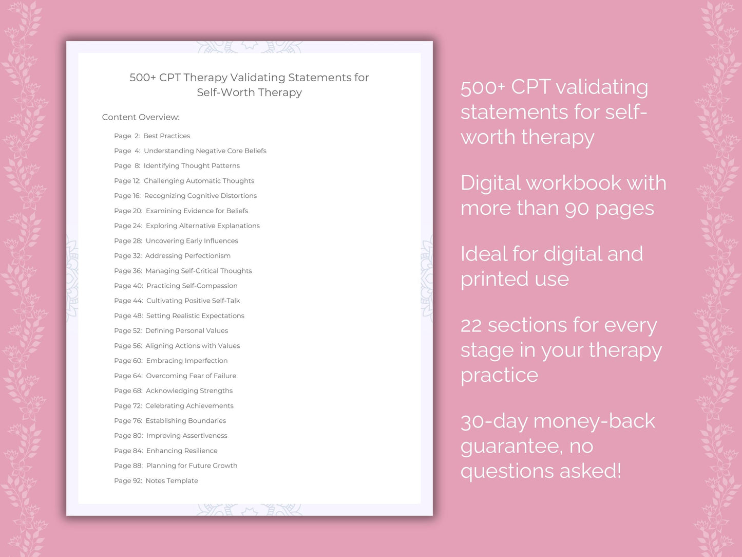 Self-Worth Cognitive Processing Therapy (CPT) Therapist Worksheets