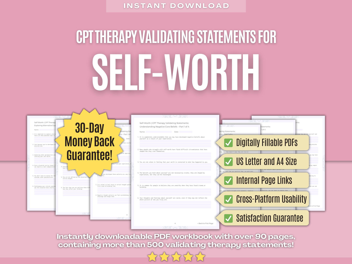 Self-Worth Cognitive Processing Therapy (CPT) Psychology Workbooks
