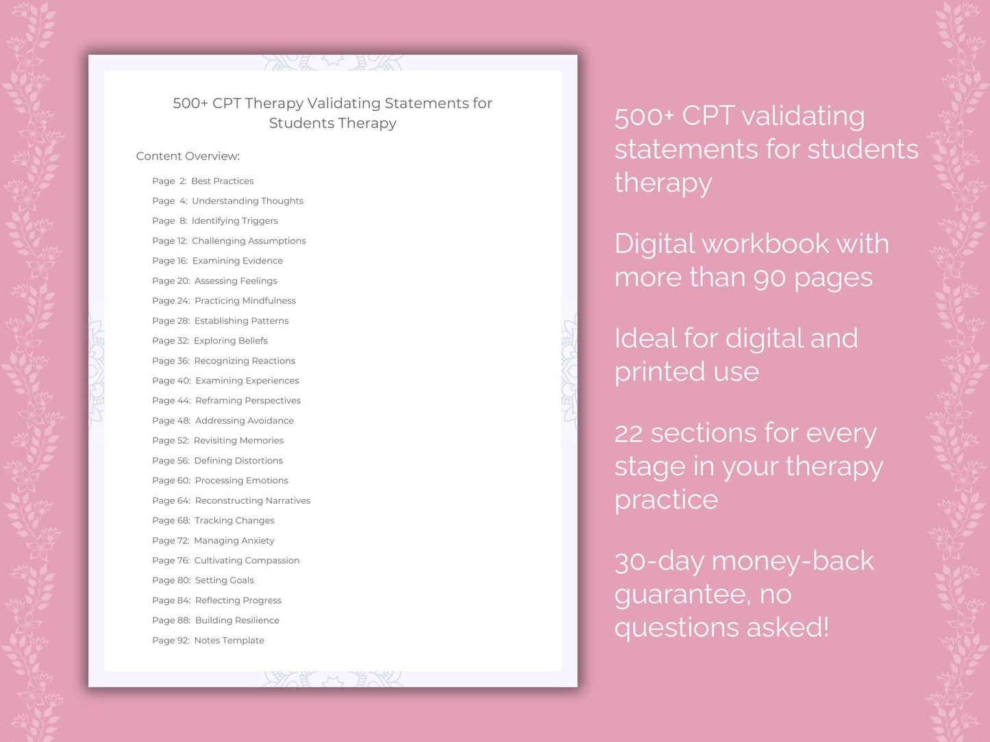Students Cognitive Processing Therapy (CPT) Therapist Worksheets