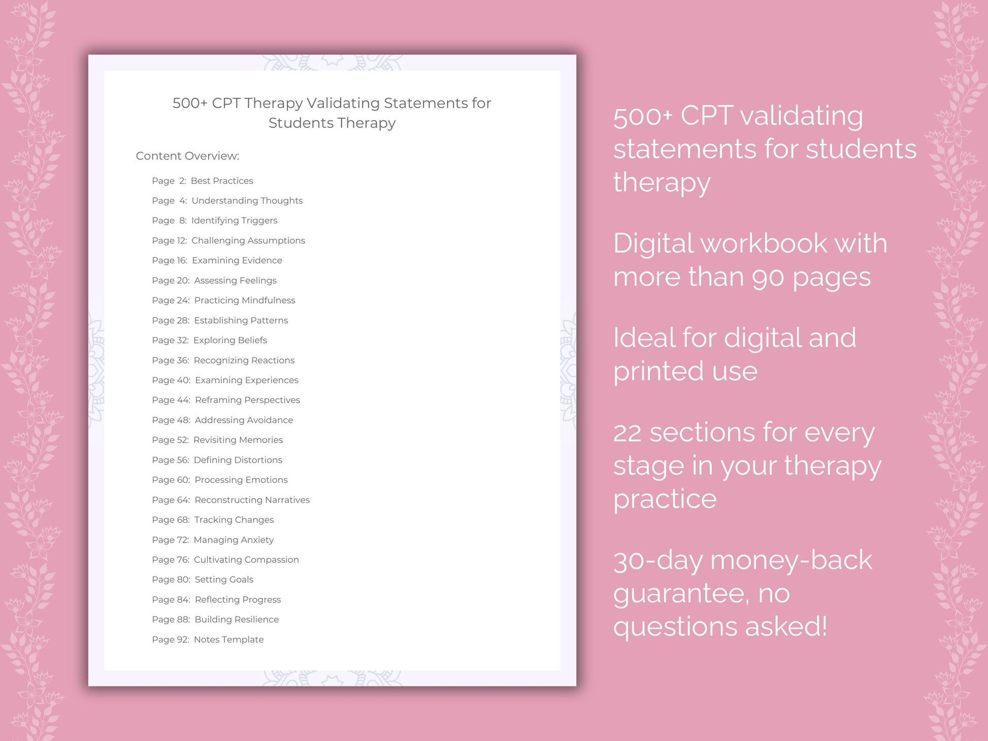 Students Cognitive Processing Therapy (CPT) Therapist Worksheets