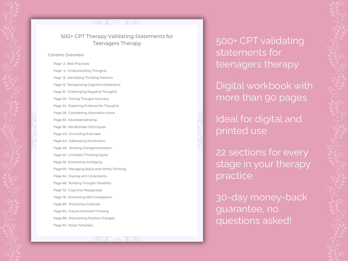 Teenagers Cognitive Processing Therapy (CPT) Therapist Worksheets
