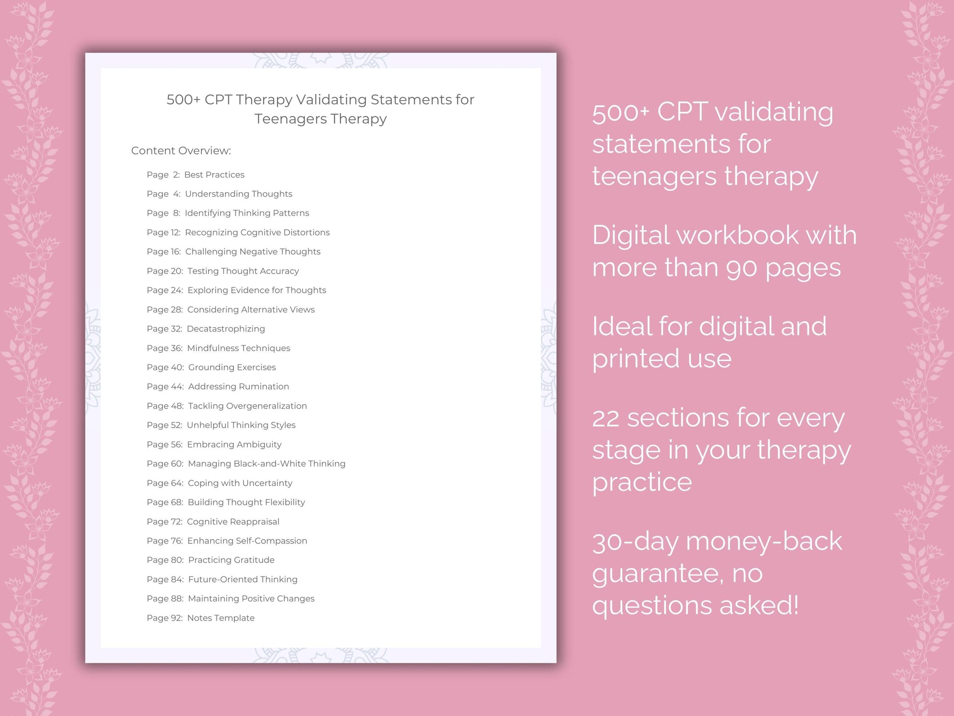 Teenagers Cognitive Processing Therapy (CPT) Therapist Worksheets