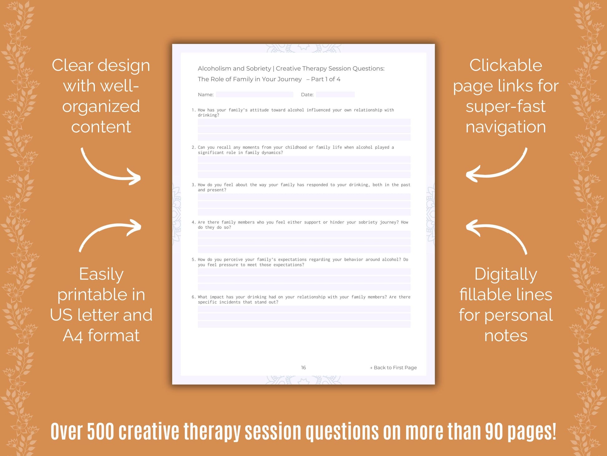 Alcoholism and Sobriety Creative Therapy Counseling Templates
