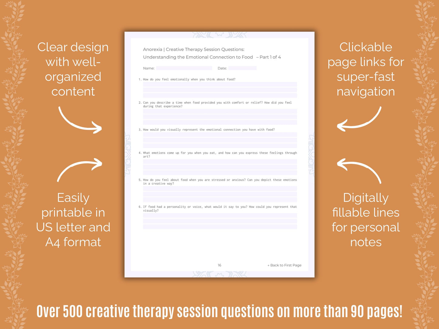 Anorexia Creative Therapy Counseling Templates